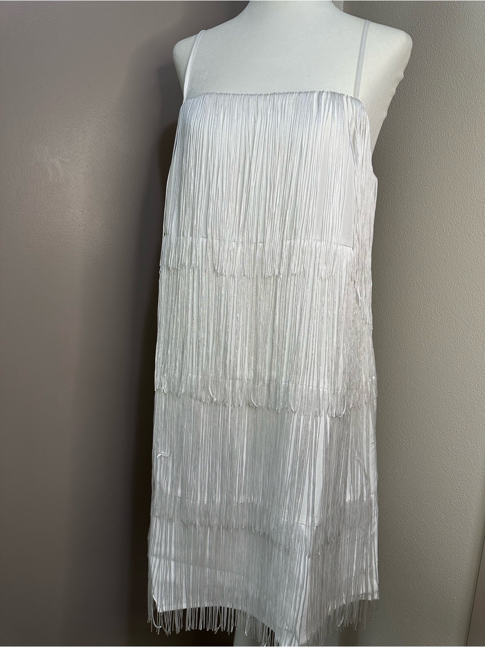 White Fringe Dress with Spaghetti Straps